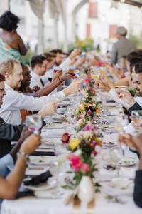 long reception table set up at the brooklyn grange wedding