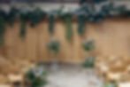 Ceremony space with florals at Rule of Thirds Brooklyn wedding venue