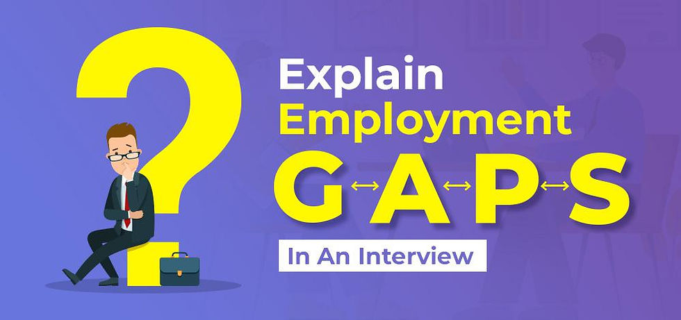 Purple background with words on it that say "Explain Employment GAPS In A Interview"