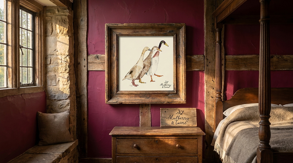 Thumbnail: Runner Ducks watercolour art print in a rustic wooden frame