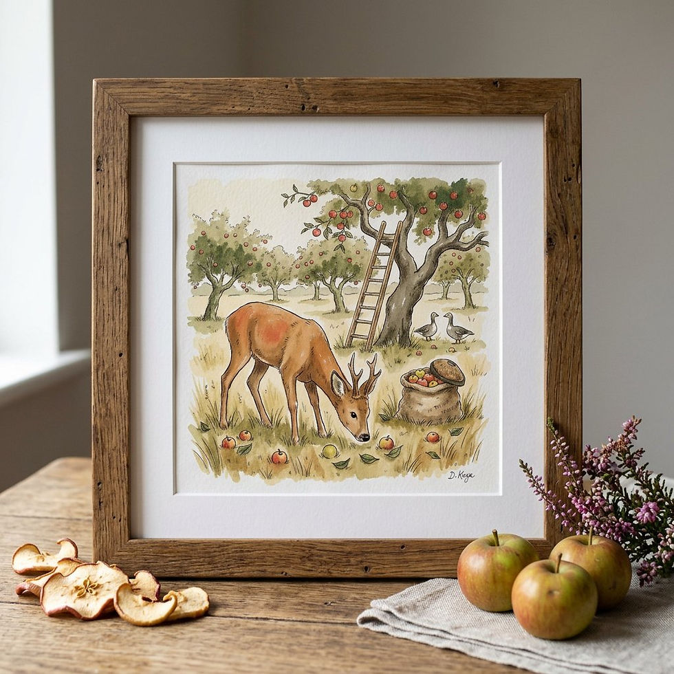 Thumbnail: Roe Deer Orchards Snack Watercolour Art Print