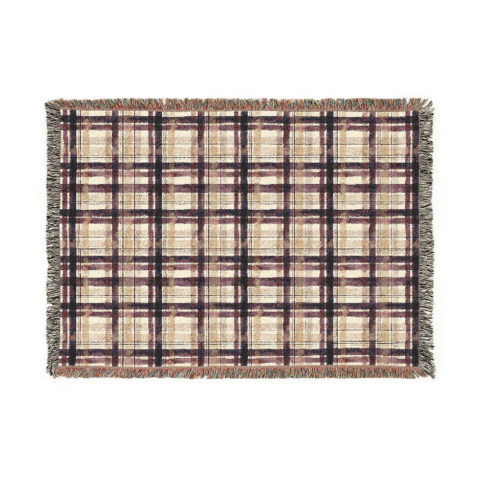 Thumbnail: Mulberry Tartan Throw Fringe-Trim Woven Blanket