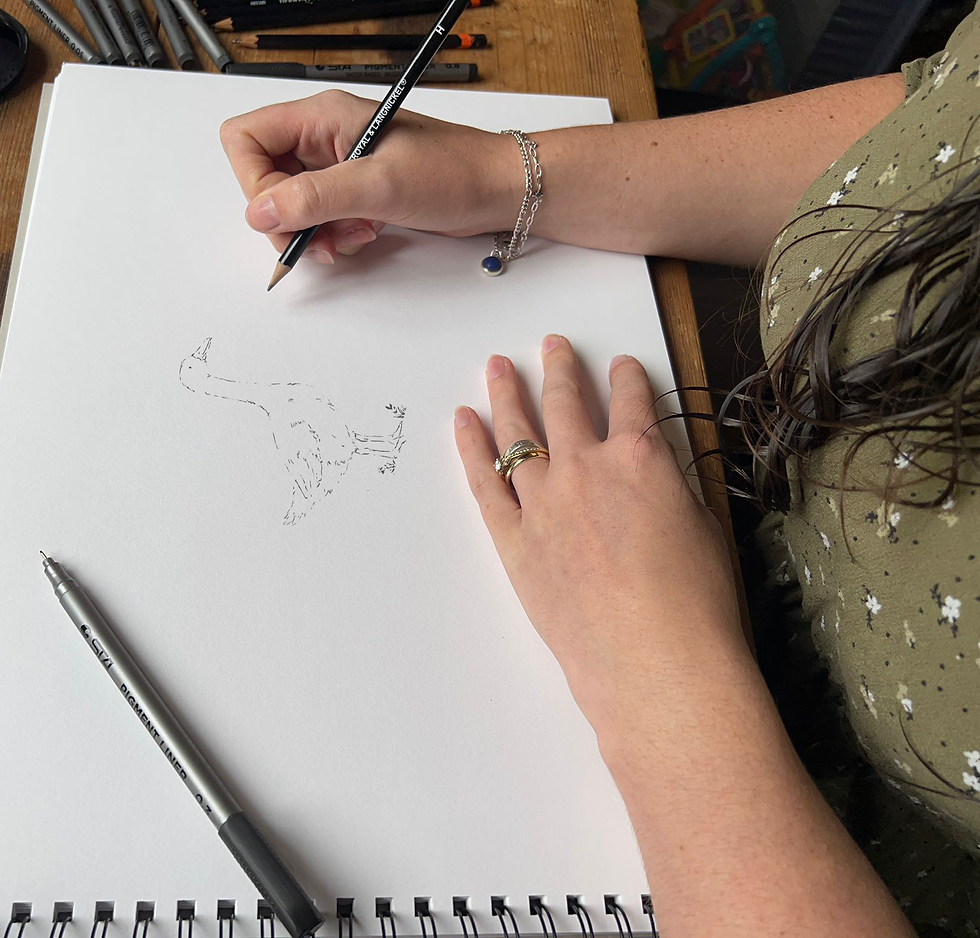 High angle view of a personalised art portfolio cover with floral watercolor design