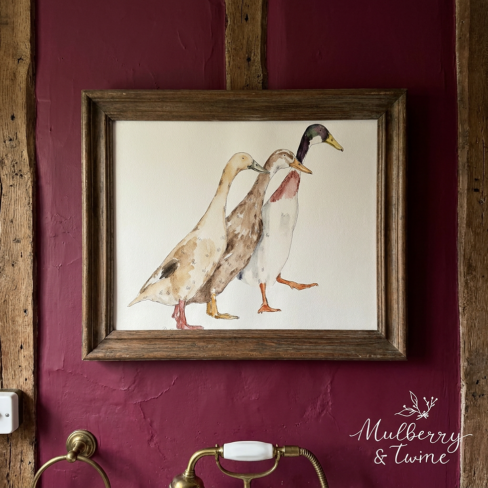Thumbnail: Runner Ducks Watercolour Art Print in a wooden frame