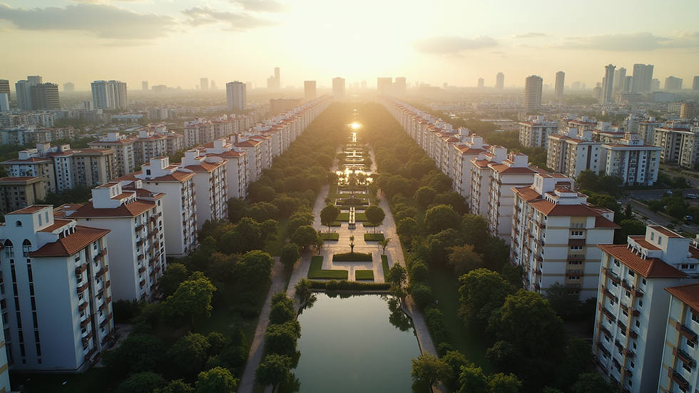 Vista aérea de edificios residenciales en AMBA con calles y parques