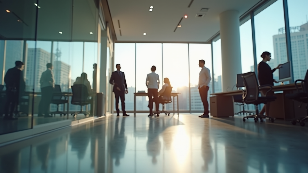 Eye-level view of a modern office space with real estate agents working
