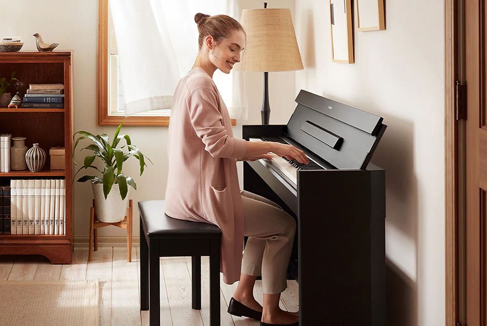 Woman playing piano at home