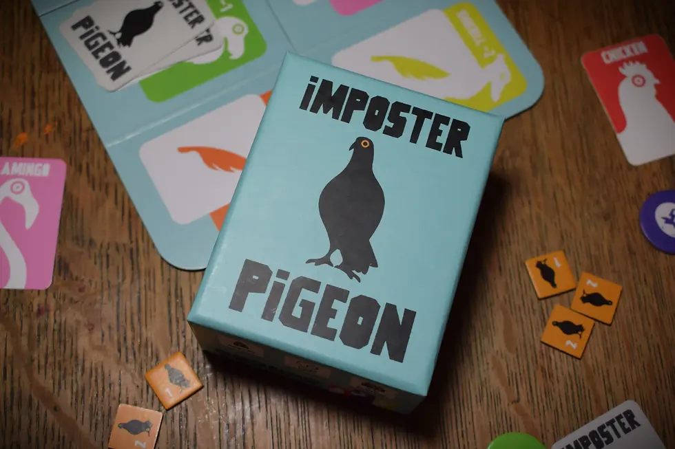 Imposter Pigeon game box and board, tokens and cards
