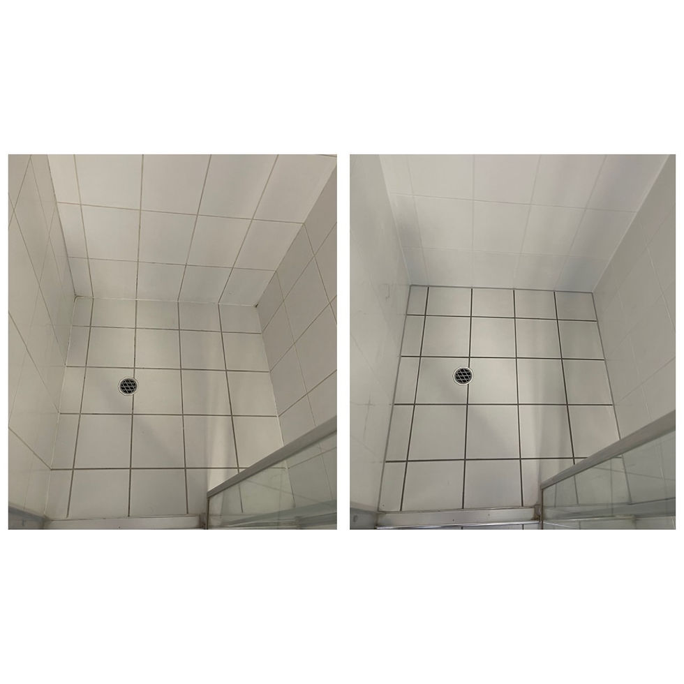 white tile shower before and after