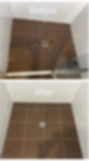 An image showing the shower before and after the shower is sealed with new grout and sealant located on the Gold Coast