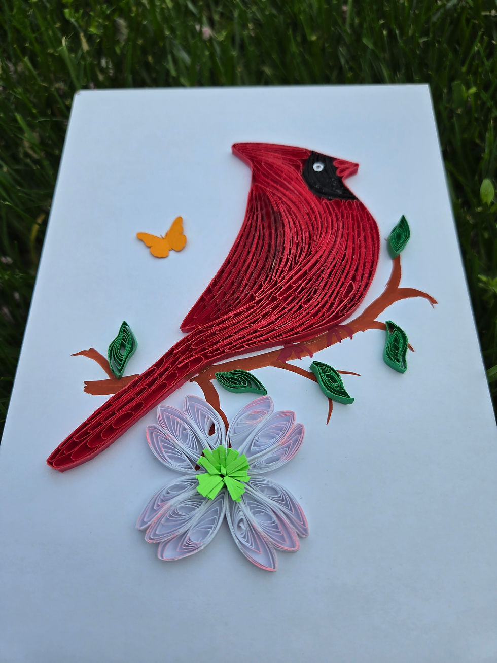 Paper Quilling Cardinal Dogwood Frame, Quilling cardinal, quilling dogwood flower, Gift for cardinal lovers