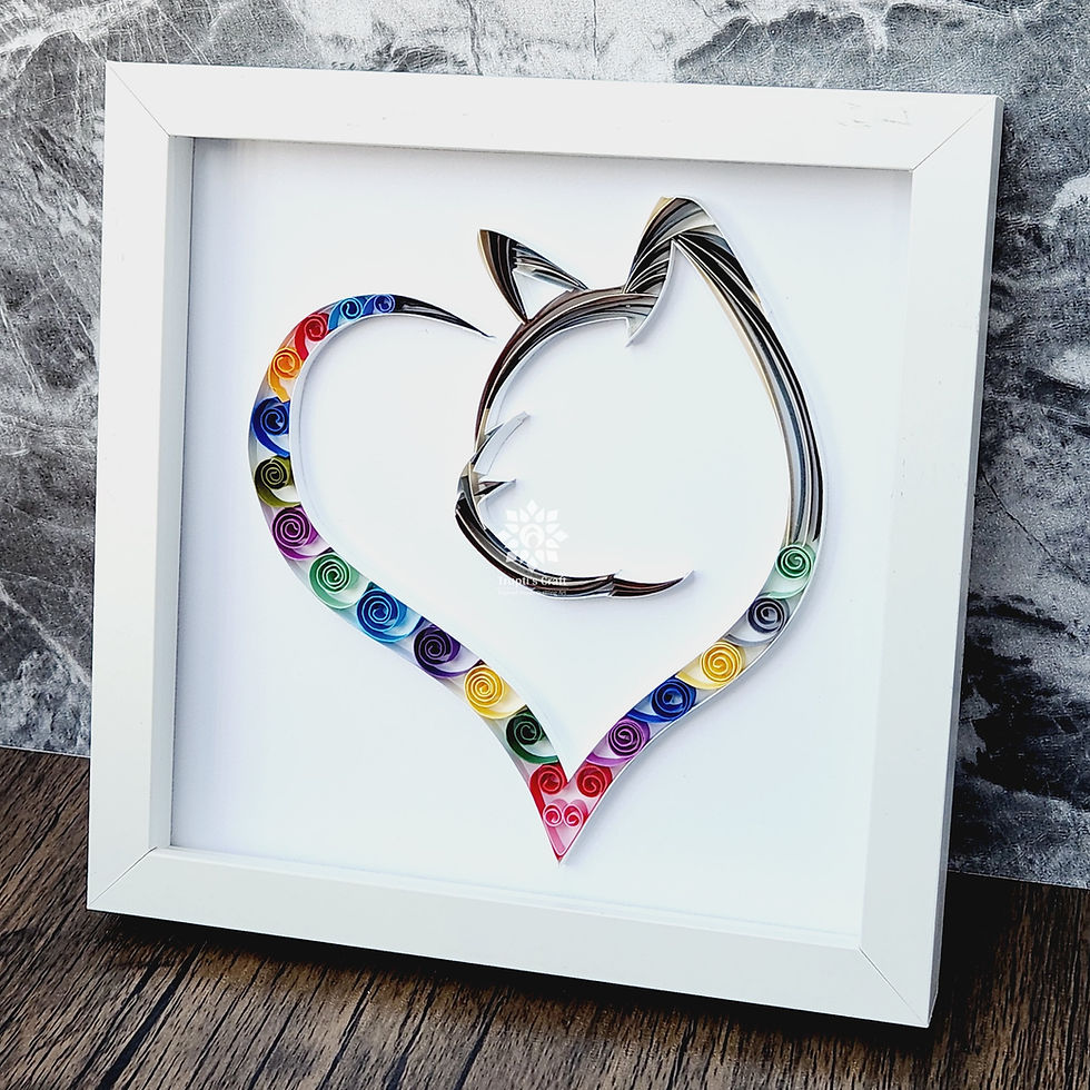 Thumbnail: Framed Paper Quilling Heart with Cat, gift for cat lovers, unique gift for cat parents, cat memory gift
