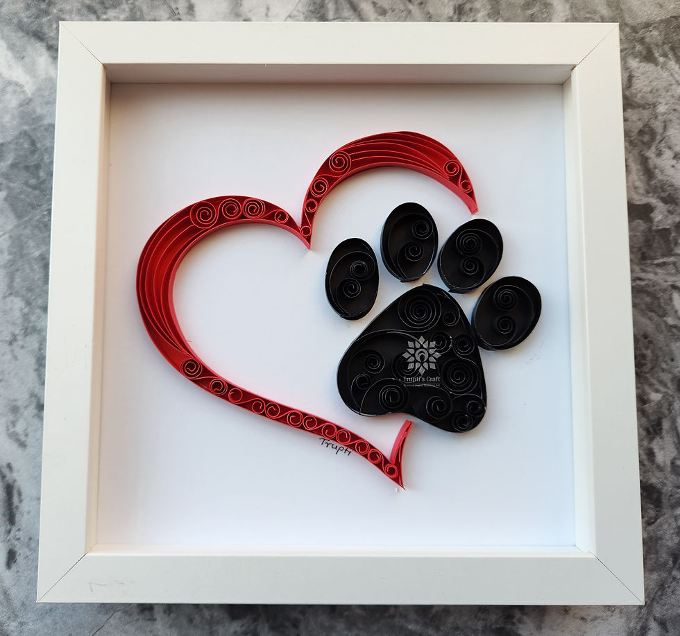 Thumbnail: Paper Quilling Heart with paw print, quilling heart, quilling paw print, quilling gift for animal lovers, quilling gift