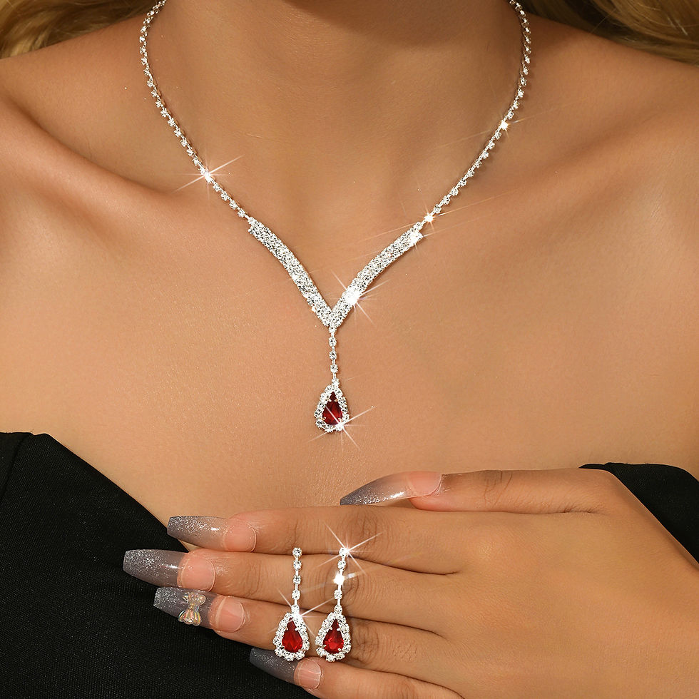 Thumbnail: TREAZY Simple Silver Plated Rhinestone Crystal Choker Necklace Earrings Set Wedd