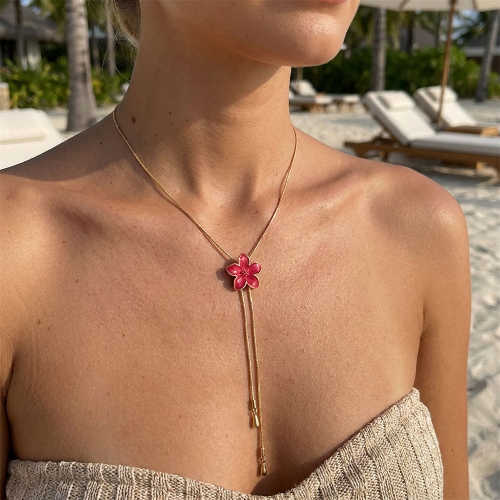 Vintage Enamel Flower Y-shaped Necklace for Women Minimalist Floral Adjustable L