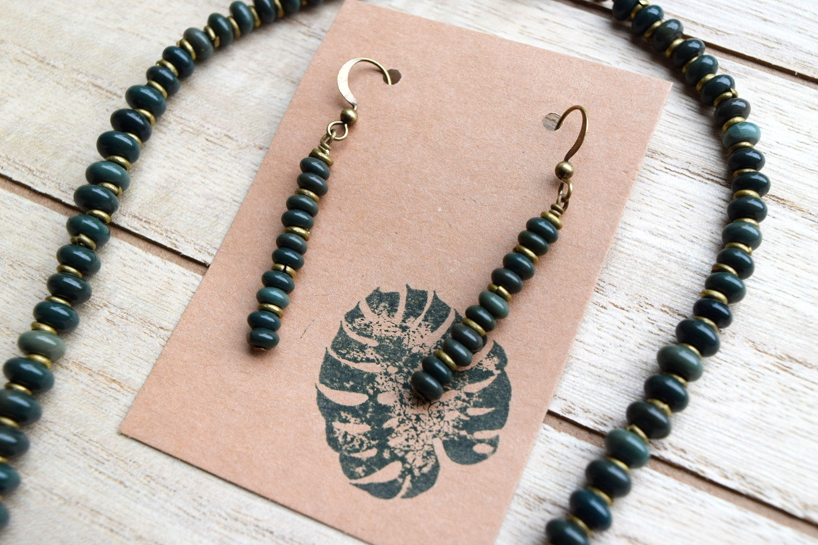 Green Agate & African Brass Set