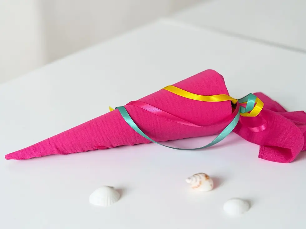 Miniaturbild: Musselin Schultüte Pink mit bunten Bändern – 35 cm &amp; 70 cm
