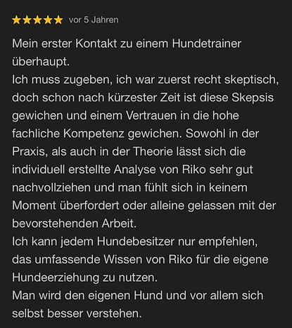 Positive Kundenbewertung für die Hundeschule Canine Soulutions