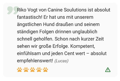 Fünf Sterne Kundenrezension für Canine Soulutions