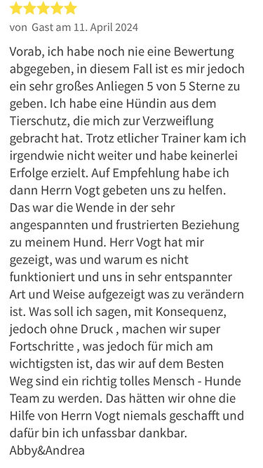 Fünf Sterne Kundenrezension für Canine Soulutions