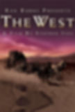 a poster for a tv program for ken burns the west showing a stagecoach with horses traveling through a dusty landscape with a purple tinged sky . the words ken burns present the west a lil by Stephen ives appear across the top of the poster