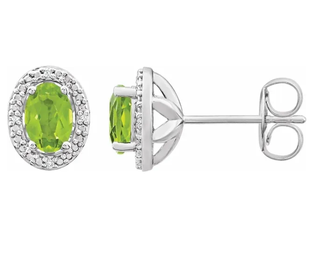 Sterling Silver Natural Peridot & Diamond Earrings 652632