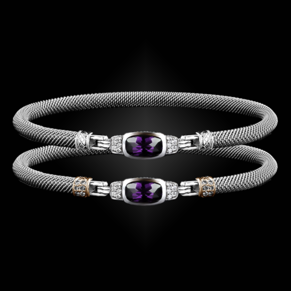 Sterling Silver Amethyst & Lab Grown Diamond Bangle Bracelet