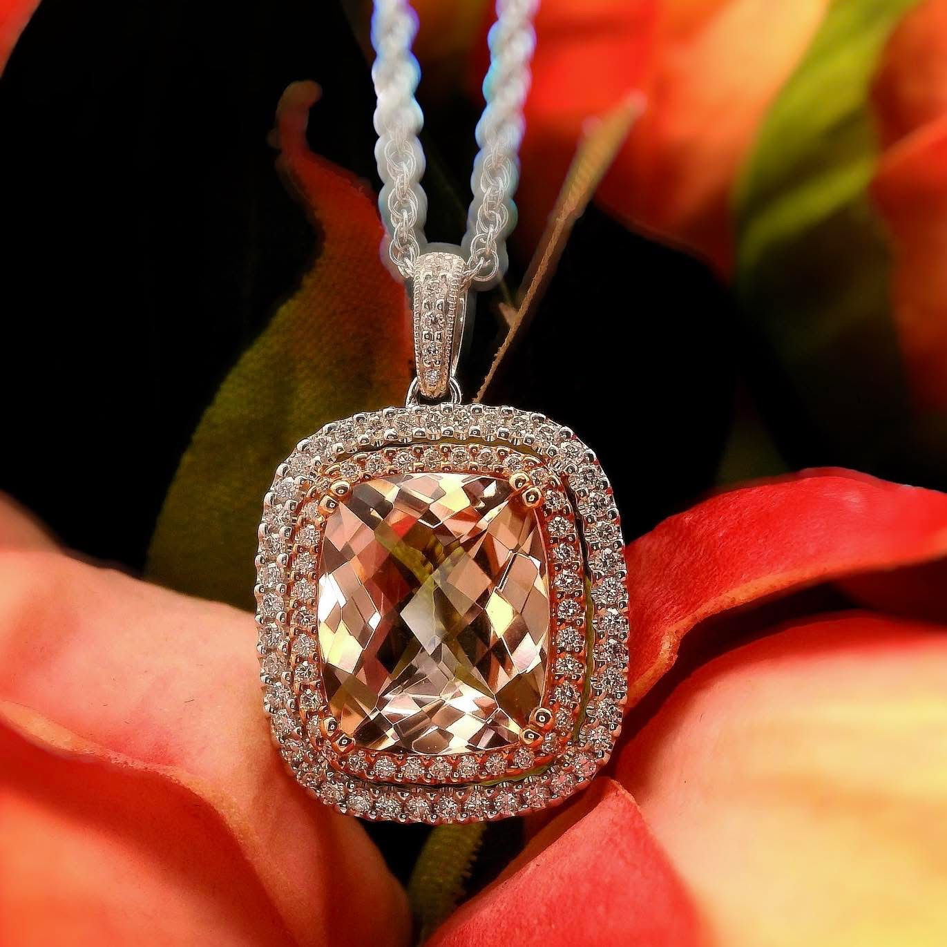 AK 14KW Morganite 4.20 & Diamond Pendant 4.66tgw N7857