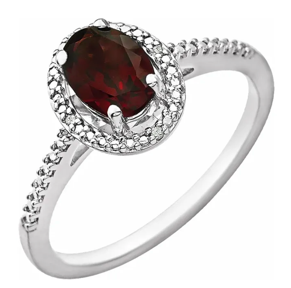 Sterling Silver Natural Garnet & Diamond Ring 652631