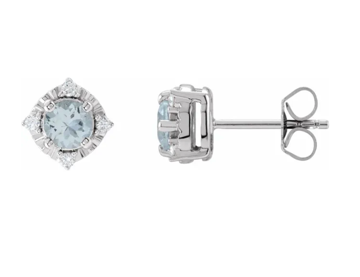 Sterling Silver Natural Aquamarine & Diamond Earrings 653713