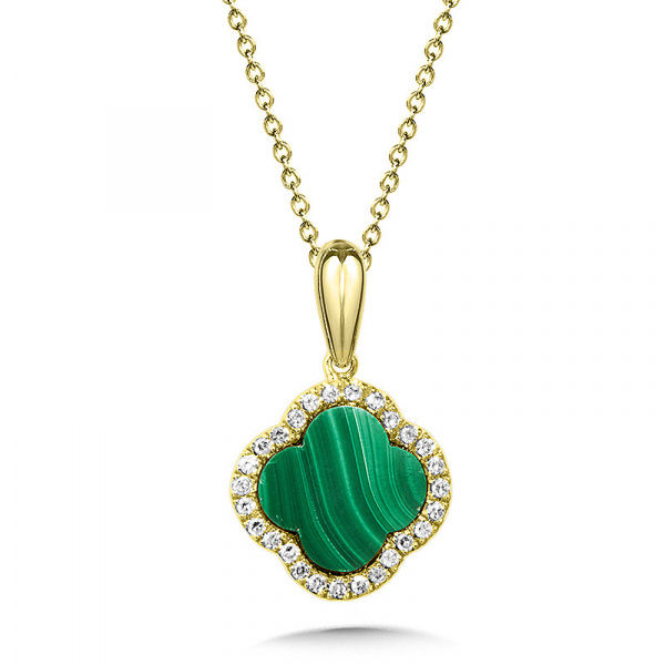 MALACHITE AND DIAMOND CLOVER PENDANT