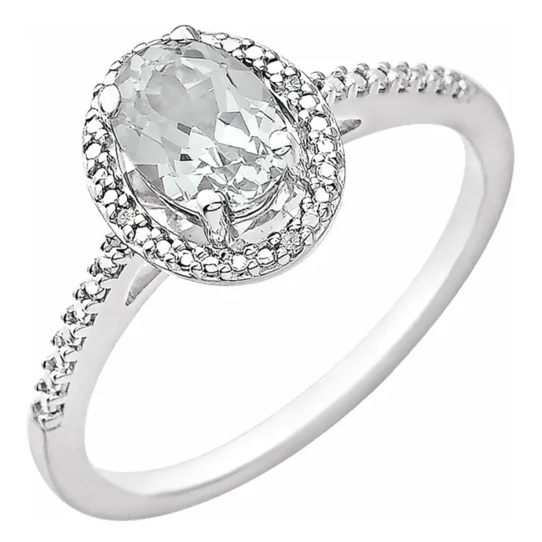 Sterling Silver Lab Grown White Sapphire & Natural Diamond Ring 652631