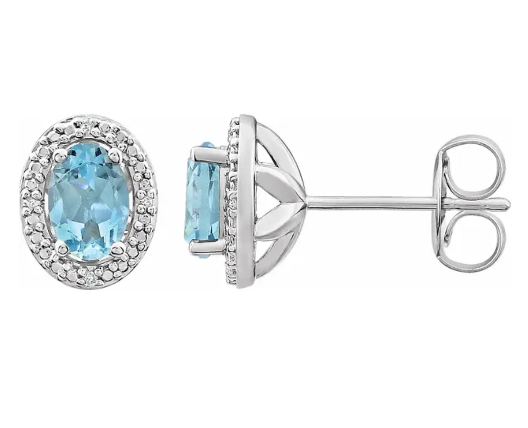 Sterling Silver Natural Sky Blue Topaz & Diamond Earrings 652632