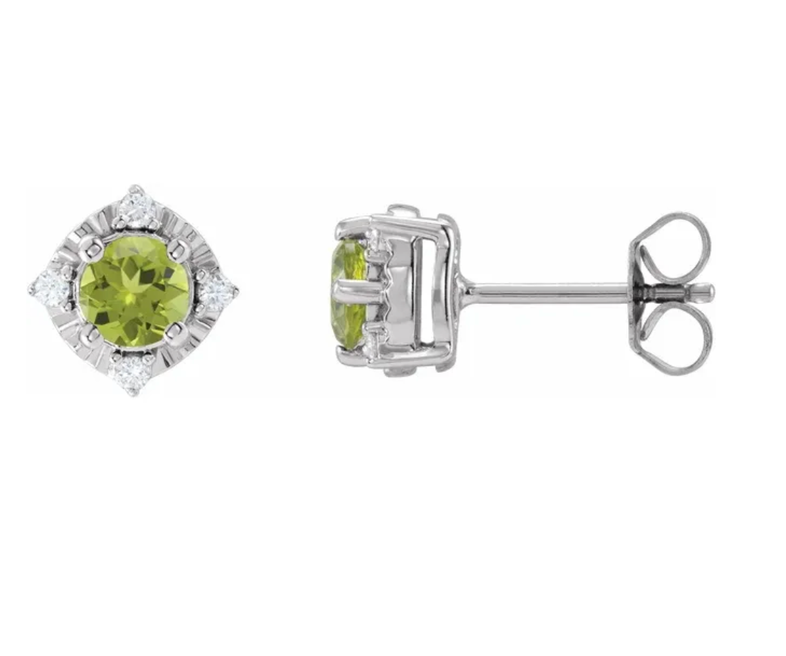 Sterling Silver Natural Peridot & Diamond Earrings 653713