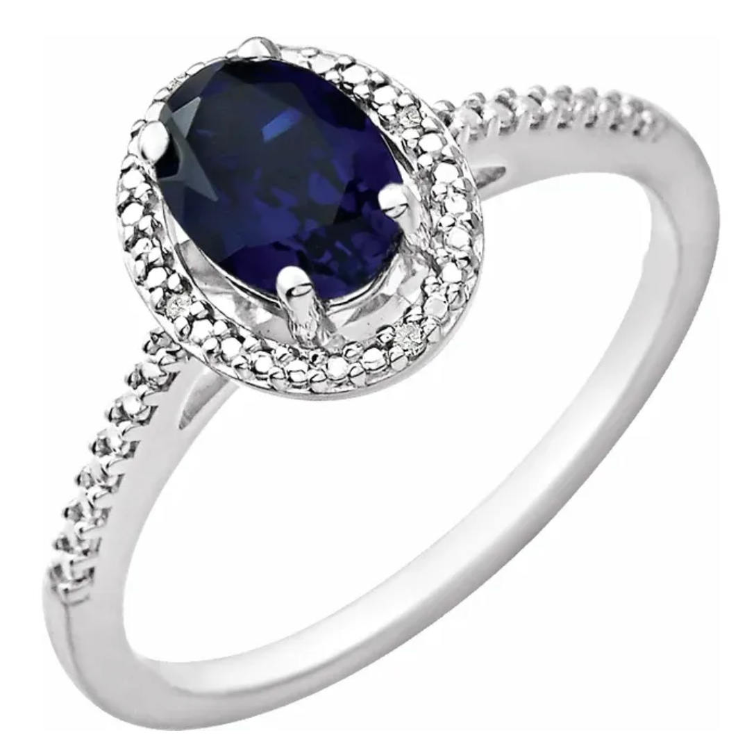 Sterling Silver Lab Grown Sapphire & Natural Diamond Ring 652631