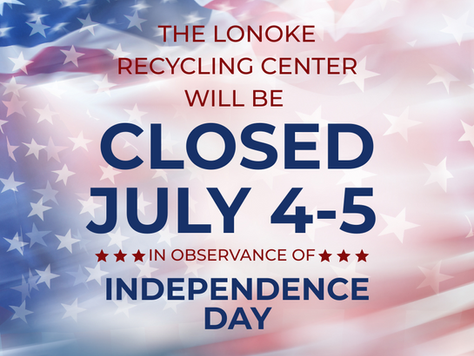 The Lonoke Recycling Center will be closed on Thursday, July 4, and Friday, July 5, in observance of Independence Day.