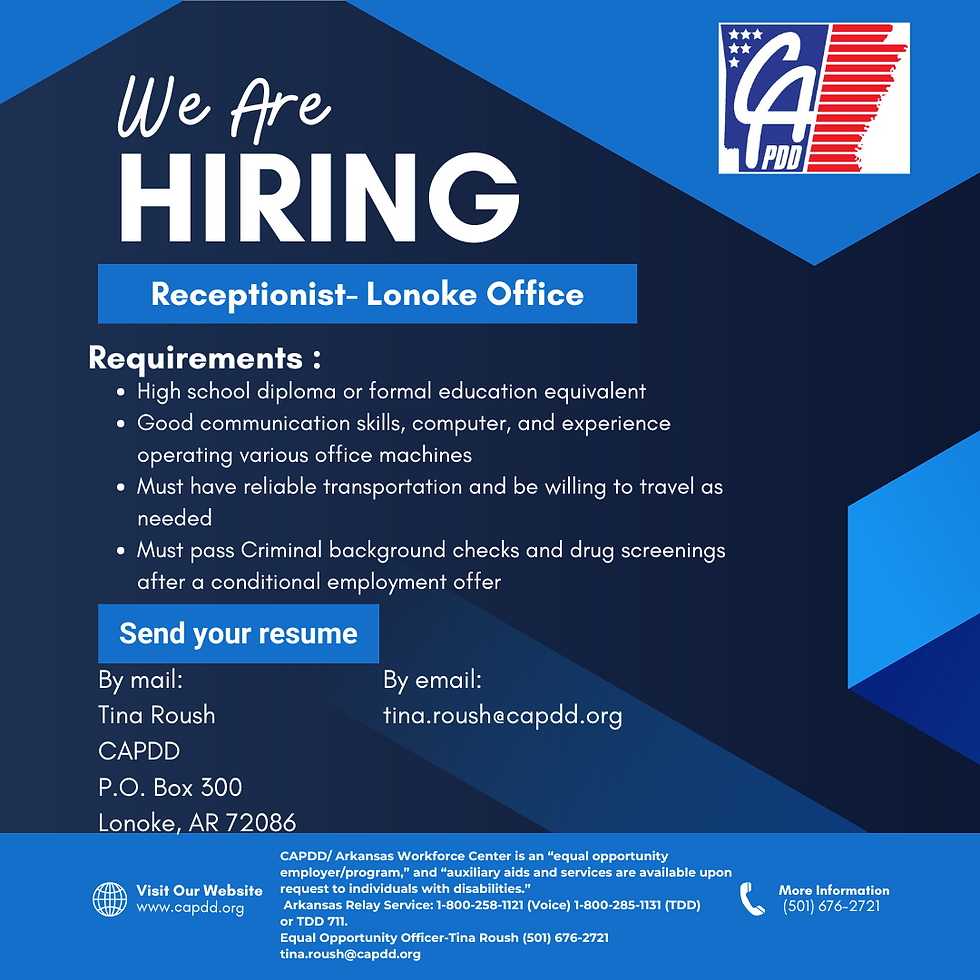 The Central Arkansas Planning and Development District, Inc. will be accepting resumes for a Receptionist in the Lonoke Office.