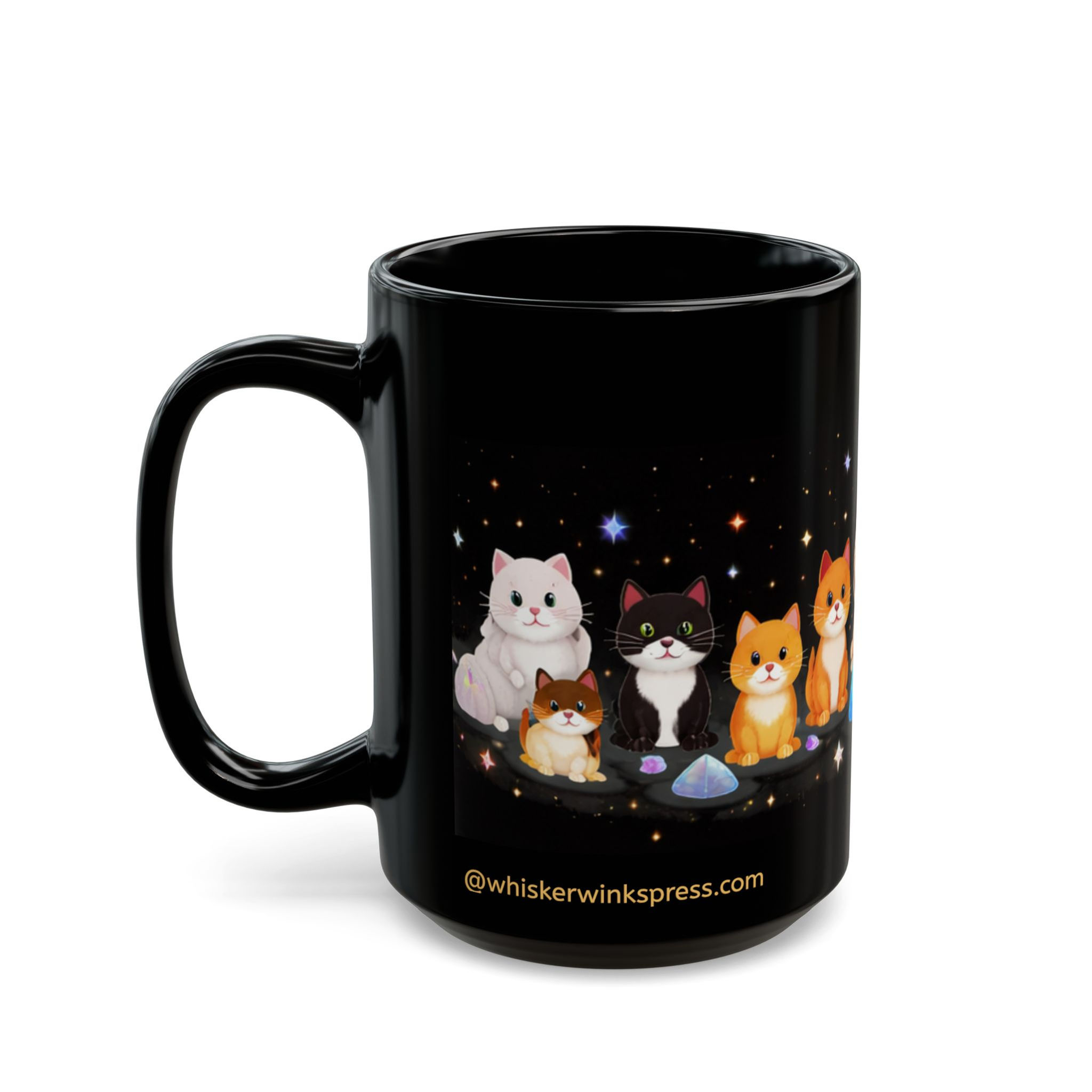 Purring Cats Illustration Mug Black Ceramic Cat Art Coffee Cup
