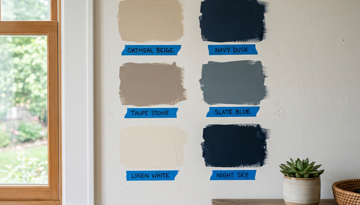 Close-up view of paint samples on an interior wall