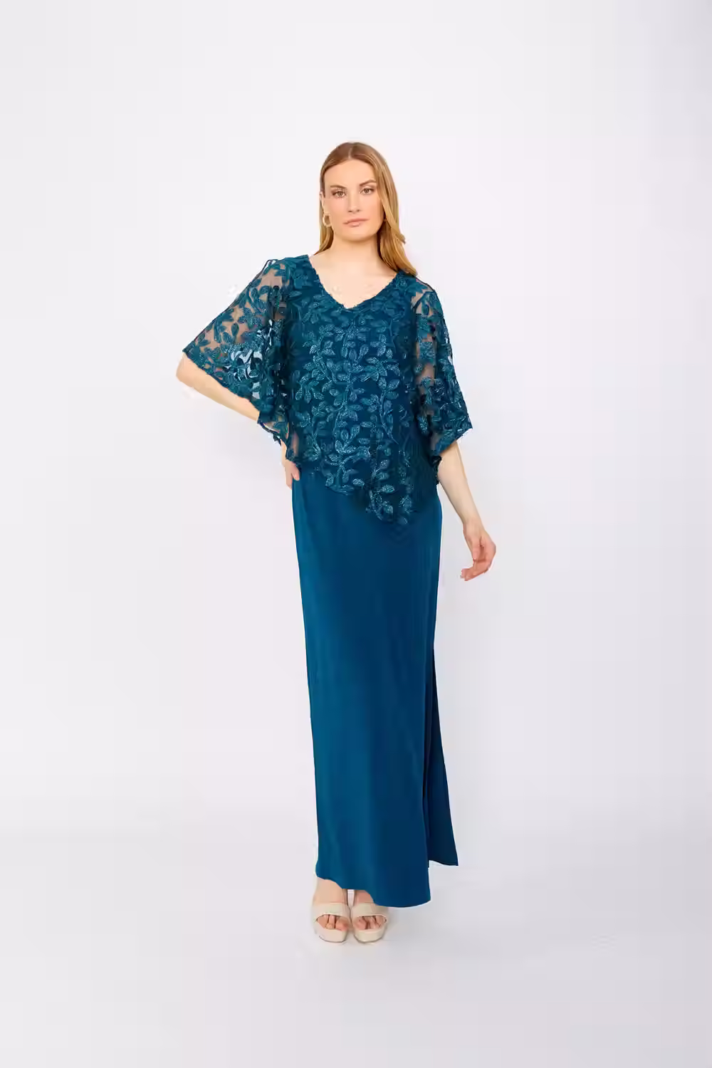 Frank Lyman Floral Embroidered Evening Dress