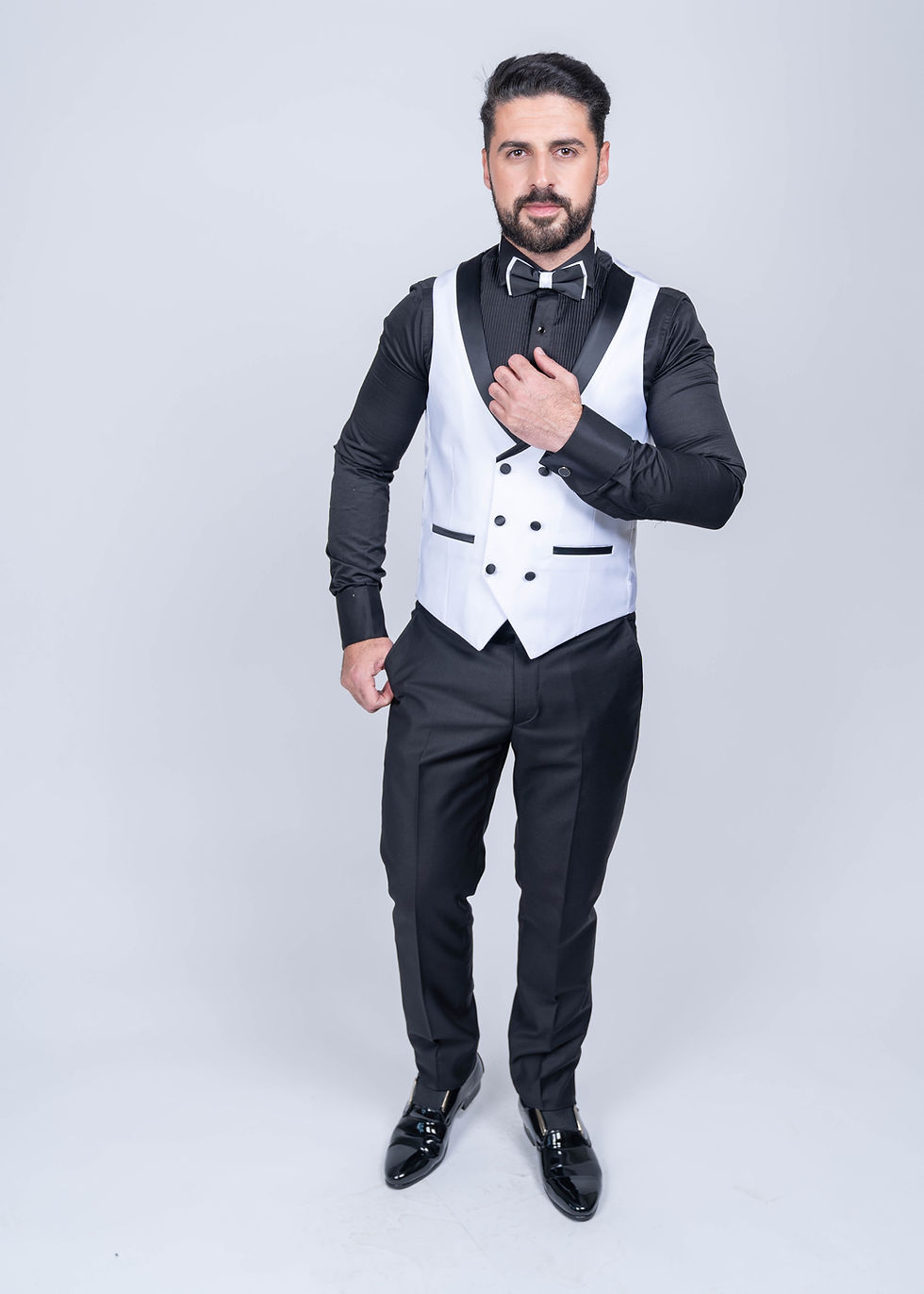 Thumbnail: White Wedding Suits 3 Piece White Turkish Suits with Matching Bow Tie