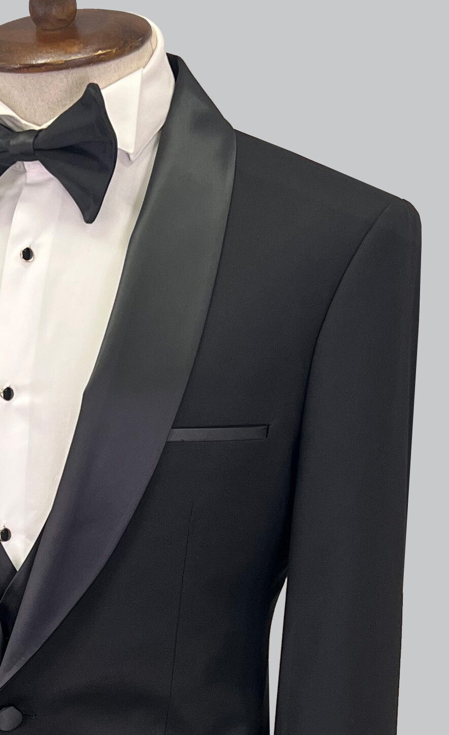 Thumbnail: Shawl Lapel Tuxedo Suit | Black Wedding Suit with Vest