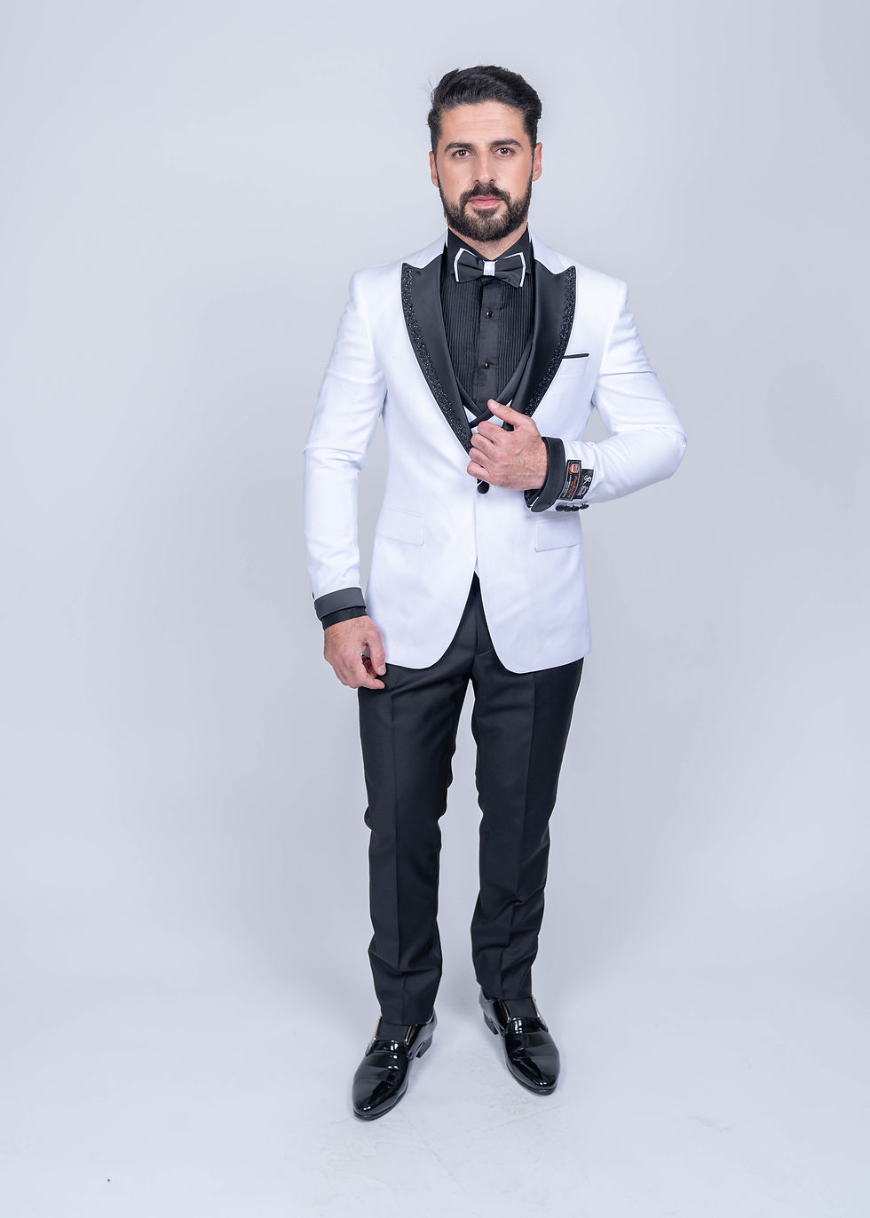 Thumbnail: White Wedding Suits 3 Piece White Turkish Suits with Matching Bow Tie