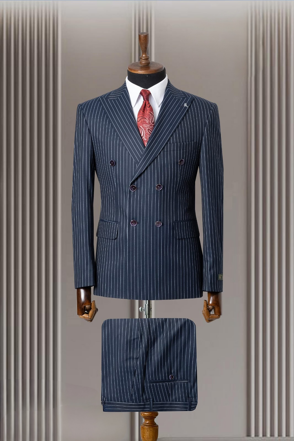Navy Pinstripes Double Breasted Suit | Pinstripes Double Breasted Suit