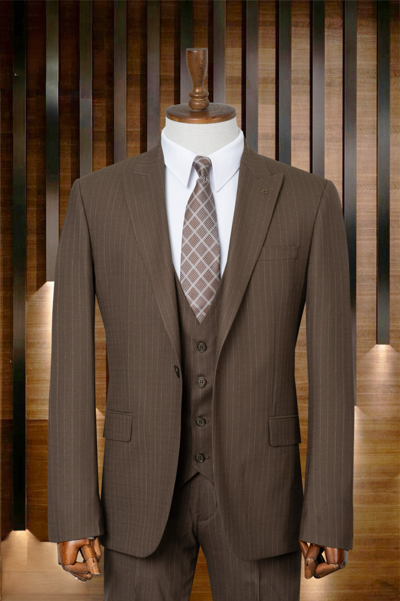 Brown Pinstripe 3 Piece Suit | Pinstripe Suit in Brown