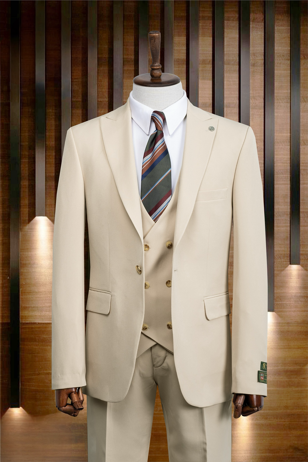 Beige Suit | 3 Piece Suit with Double Breasted Vest
