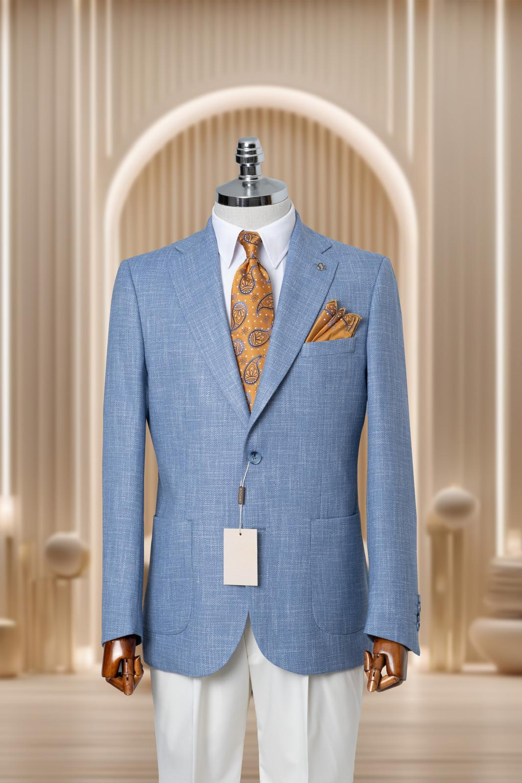 Blue Combine Suit | Blue Blazer Mixed with White High Waisted Trouser