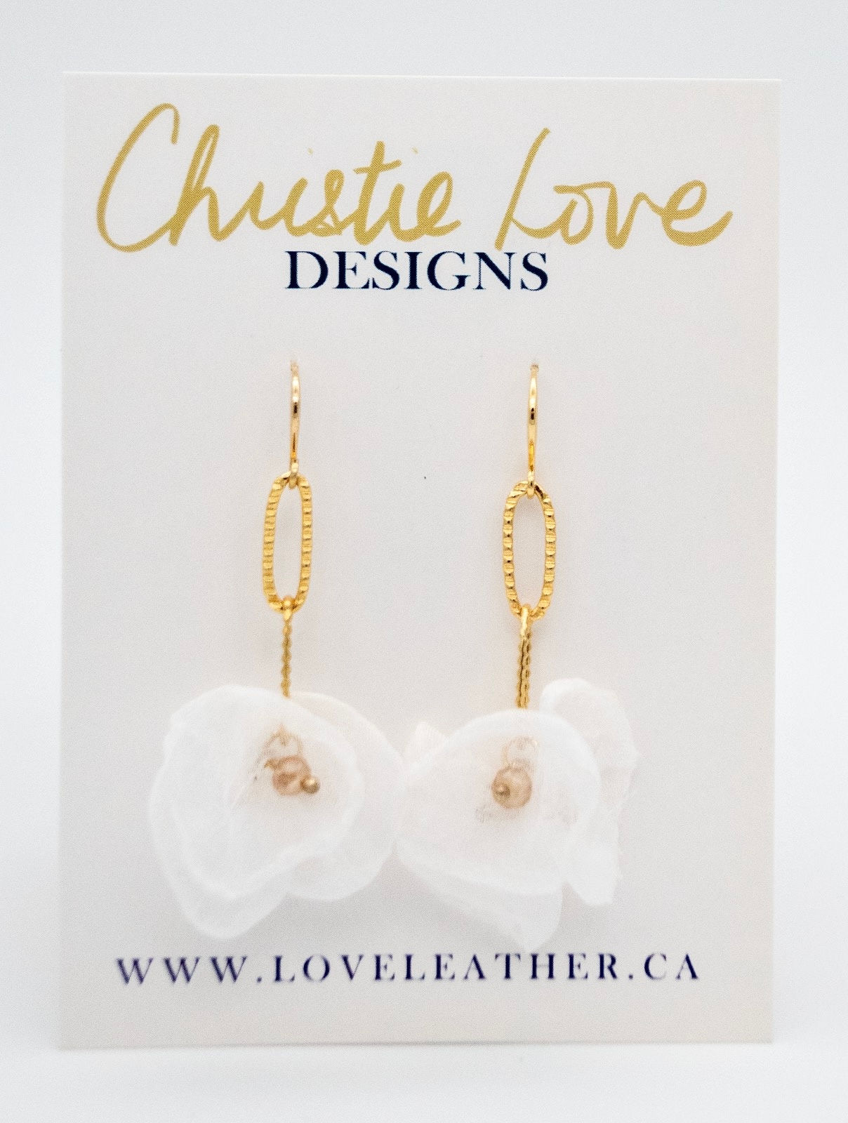"London"- Gold and White floral earrings- Hypoallergenic
