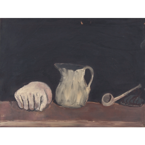 STILLEBEN (FAUST, KRUG, PFEIFE, TABAKBEUTEL)