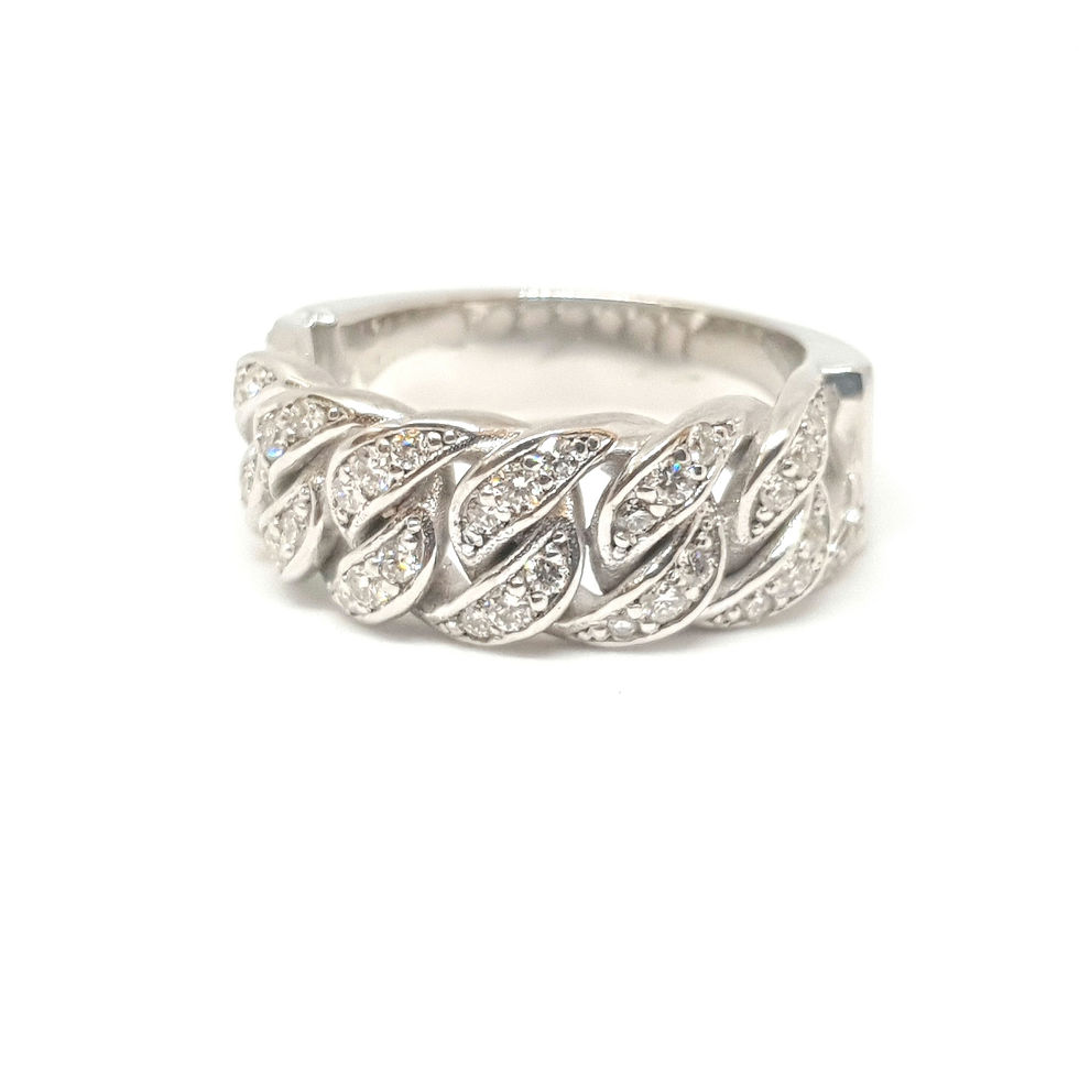 Thumbnail: Gold Half Cuban Chain Ring With Diamonds
